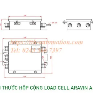 Hộp cộng Load Cell Aravin AJ-4P – Junction Box cho bàn cân và cân sàn 3 Hộp cộng Load Cell Aravin AJ-4P kích thước chi tiết
