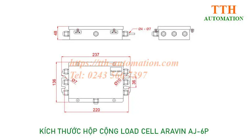Hộp cộng Load Cell Aravin AJ-6P – Junction Box cho cân bồn và hệ thống phối liệu 5 Hộp cộng Load Cell Aravin AJ-6P kích thước chi tiết