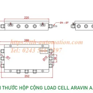 Hộp cộng Load Cell Aravin AJ-8P kích thước chi tiết