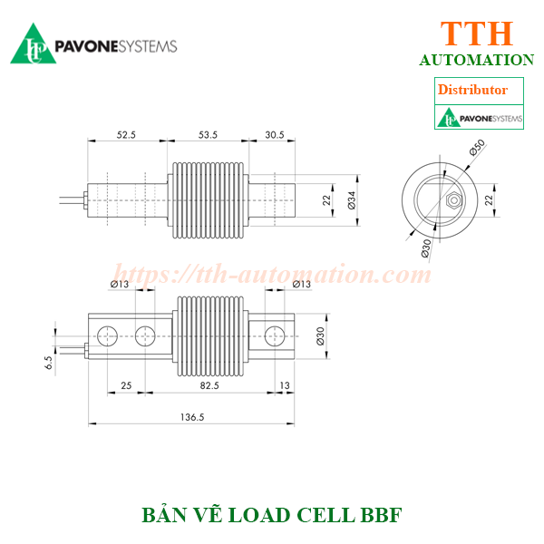 Load Cell Pavone BBF – Bending Beam 15–1500 kg 2 Bản vẽ kích thước Load Cell Pavone BBF