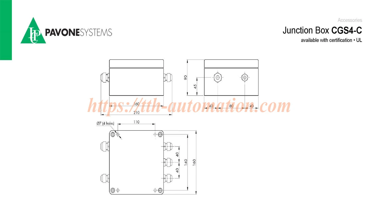 Kích thước CGS4-C Junction box hộp cộng 4 load cell Pavone kích thước CGS4-C hộp cộng 4 load cell Pavone Italy