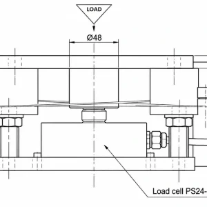 Load Cell 15 Tấn Pavone PS24 – Cảm Biến Trọng Lượng Dạng Nén 2 load cell PS24-15t trên bộ đồ gá lắp mounting kit