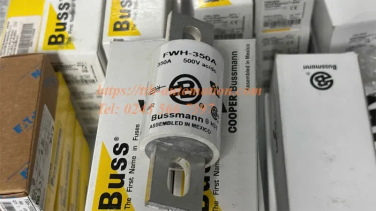 Cầu chì Bussmann FWH-350A | Cầu chì bán dẫn cắt nhanh 350A 9 Cận cảnh nhãn thông số cầu chì Bussmann FWH-350A hàng sẵn kho TTH