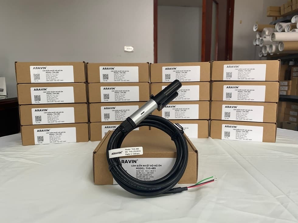 Cảm biến nhiệt độ và độ ẩm Aravin THS-485 – Truyền thông RS485 Modbus RTU chính xác cao Cảm biến nhiệt độ và độ ẩm truyền thông RS485 THS-485 Aravin chính hãng, dùng cho hệ thống giám sát công nghiệp và nhà máy