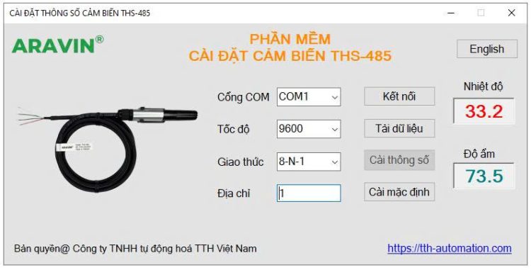 Cảm biến nhiệt độ độ ẩm RS485 THS-485 I Chính xác cao, chuẩn truyền thông công nghiệp 7 Phần mềm cài đặt cảm biến THS-485 kết nối với máy tính