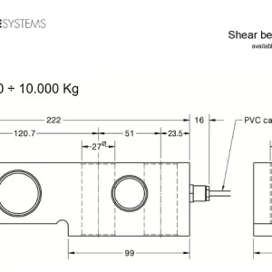 Bản vẽ kích thước Load Cell Pavone SBR dải đo 7500 đến 10000kg