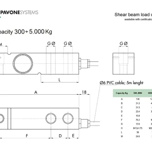 Bản vẽ kích thước Load Cell Pavone SBR dải đo 300 đến 5000kg